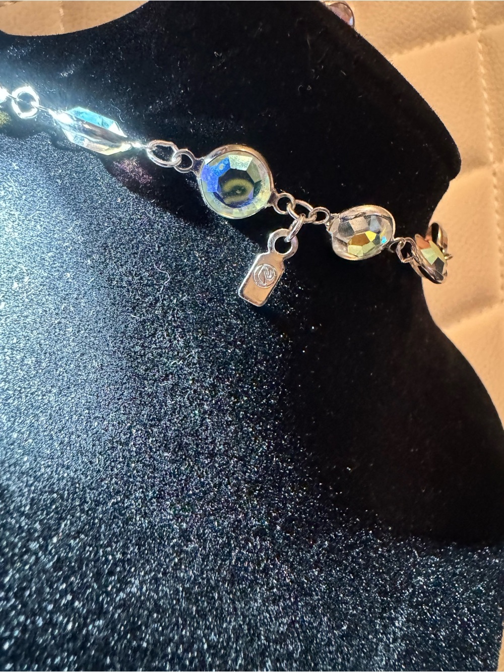 Rare Swarovski Aurora Borealis Crystal Opera Necklace Silver Tone 36” Y2K - Picture 2 of 5